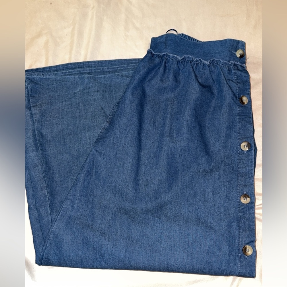 Blue Denim Skirt with Button Detail
